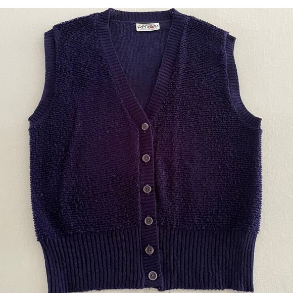 VTG 70s Women's Penrose Sweater Vest Cardigan Navy Blue size M - Picture 1 of 6